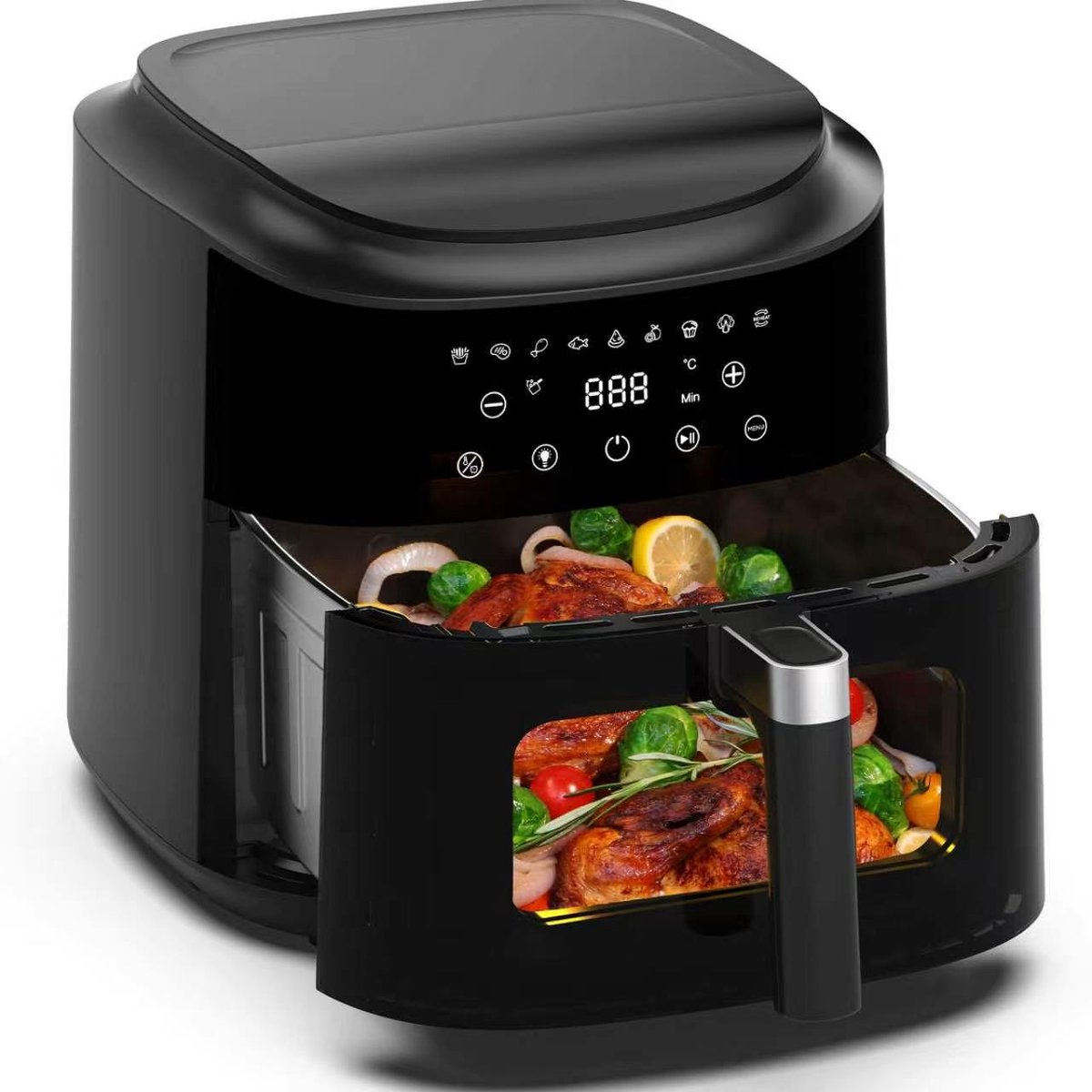 AIMASON 80D10W XXL Airfryer - 9L Heteluchtfriteuse met Kijkvenster – 2350W - 360° Heteluchtcirculatie – 40-200°C - Smart LED touchscreen - 9 Slimme Voorgeprogrammeerde Instellingen