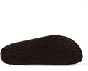 Zool van bruine Birkenstock Arizona slippers met golvend patroon.