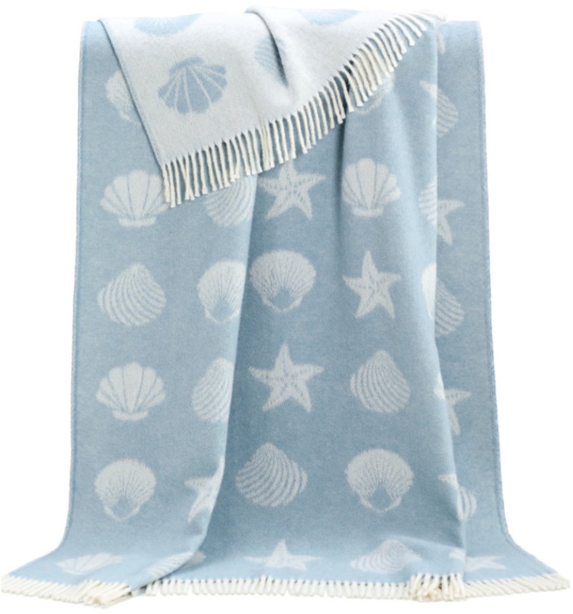 JJ Textile Wollen Plaid - SHELLS (Blauw) 130x190cm - Made in UK
