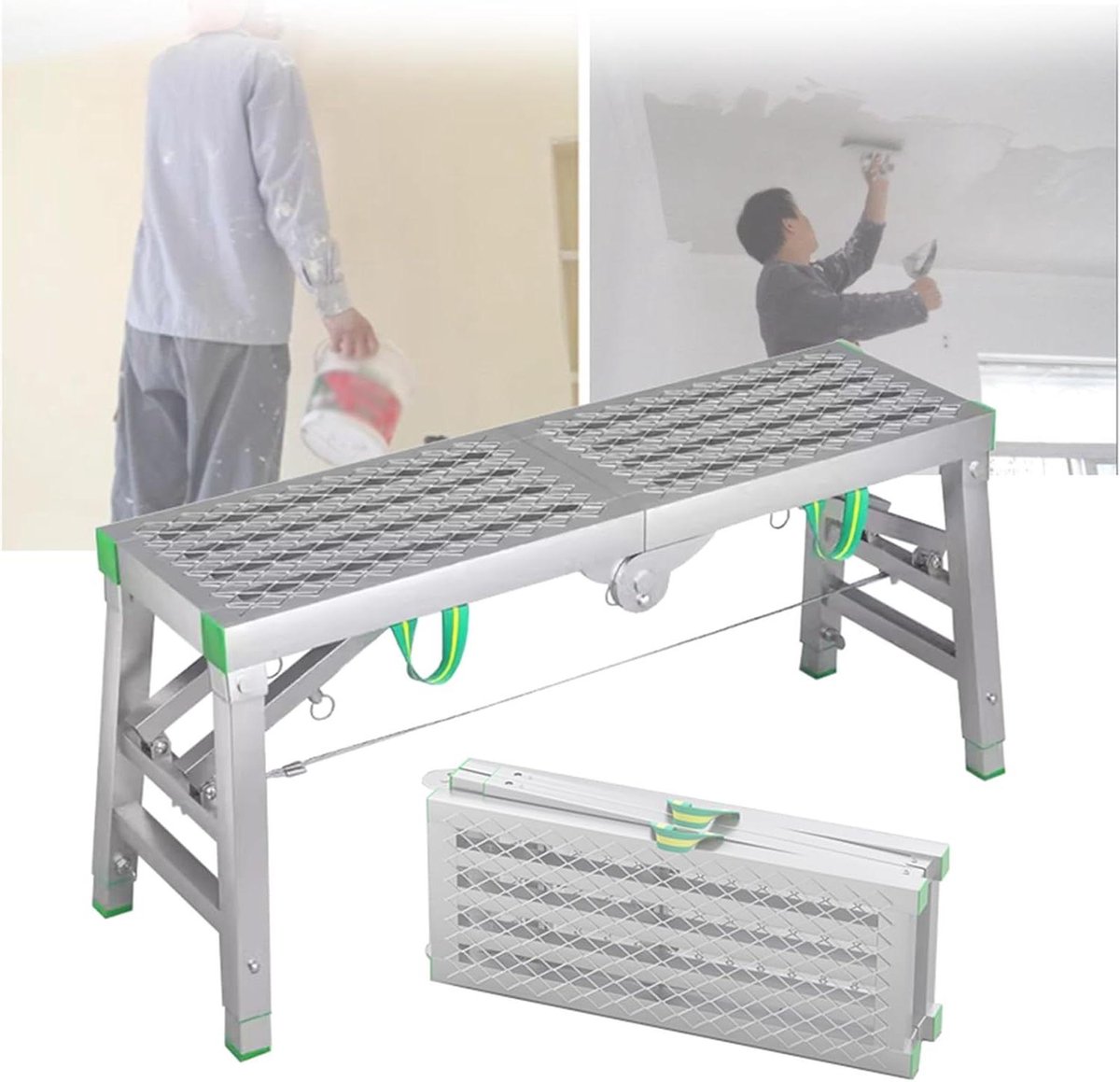 Inklapbare steiger - Werkplatform ladder - Kluswerkzaamheden uitvoeren - 400 kg draaglast - 180 x 40 cm - Grijs