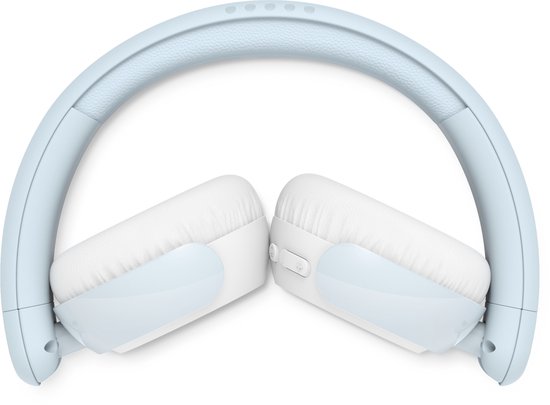 Gevouwen lichtblauwe Philips koptelefoon met witte oorschelpen