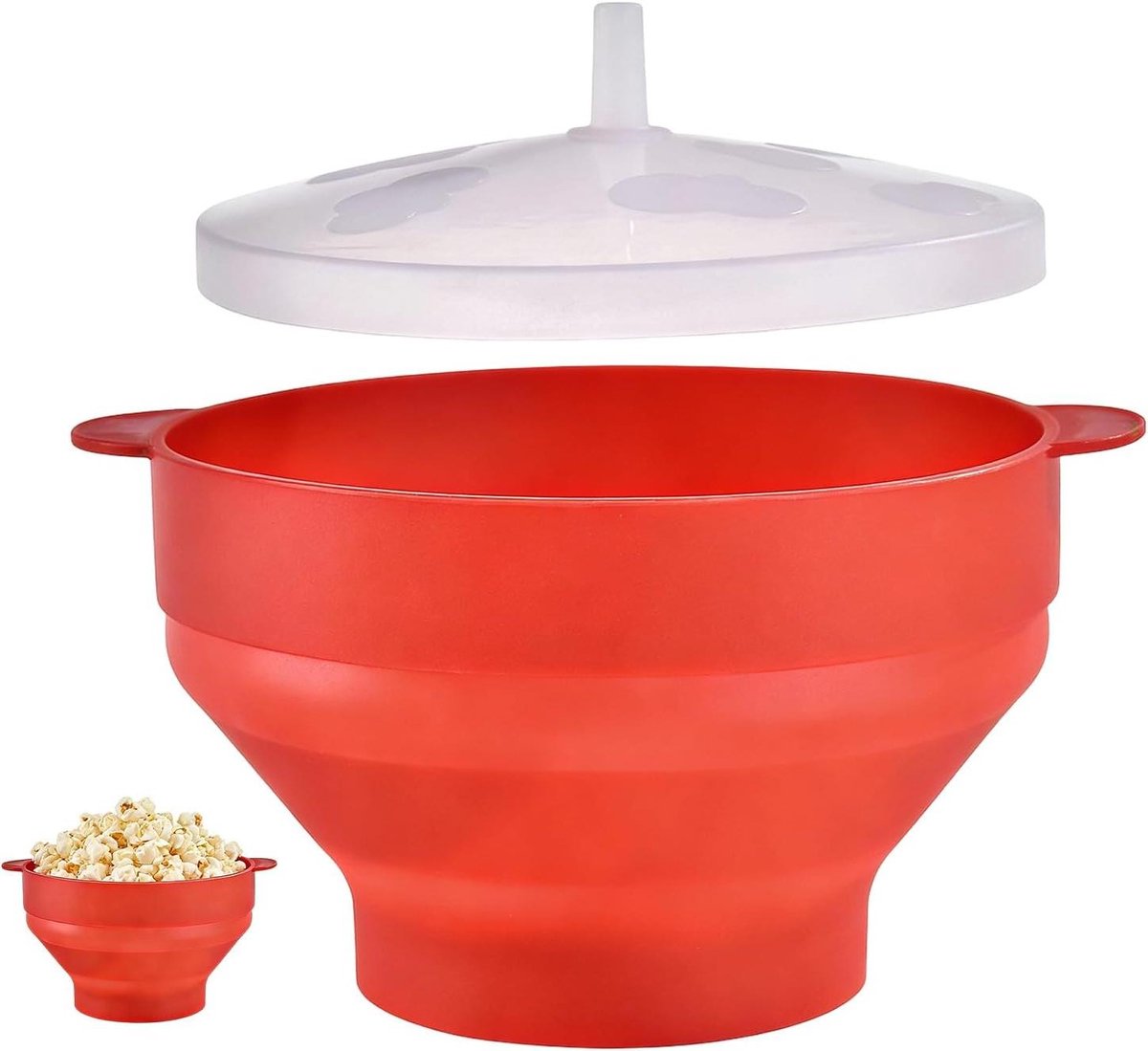 Opvouwbare Popcorncontainer - Popcornbak Magnetron - Thuis Film Kijken - Hittebestendig Siliconen - 85 x 125 mm - Rood