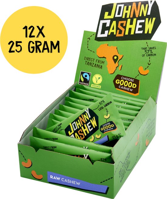 Johnny Cashew – Ongebrand – Cashewnoten – 12 x 25 gram