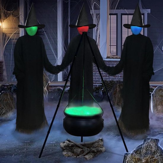 Grote Heksenketel - Decoratie Ketel - Halloween Versiering - Met Licht Statief - 90 cm Hoog - Zwart — afbeelding 5