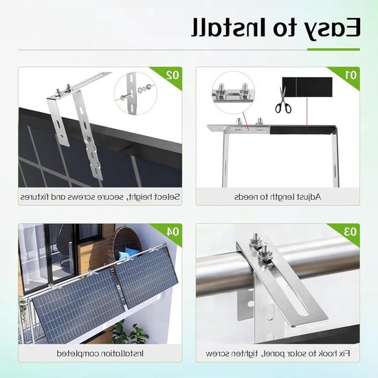 Verstelbare Balkonsteunen voor Zonnepanelen, RVS 304, 6-18 cm, Inclusief Schroeven, Ideaal voor Vierkante en Ronde Leuningen — afbeelding 3