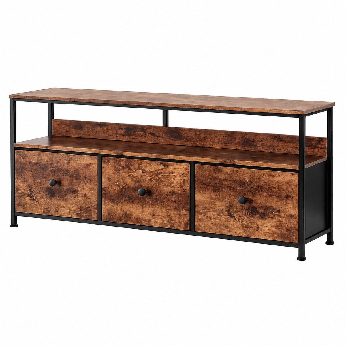 Innovastore Tv-meubel - Tv-kast - Tv-standaard - Dressoir - Kast - Opbergkast - 3 stoffen lades - RGB LED-lichtstrip -108cm Zwart