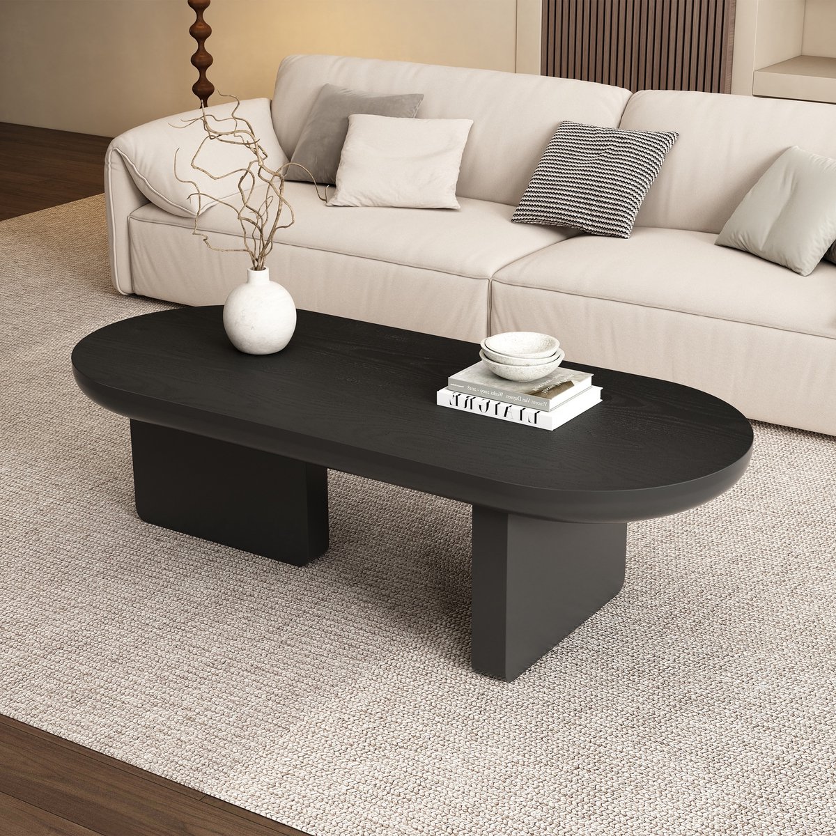 Sweiko Ovale salontafel - MDF - 119.7 × 49.8 × 35.5 cm - Zwart