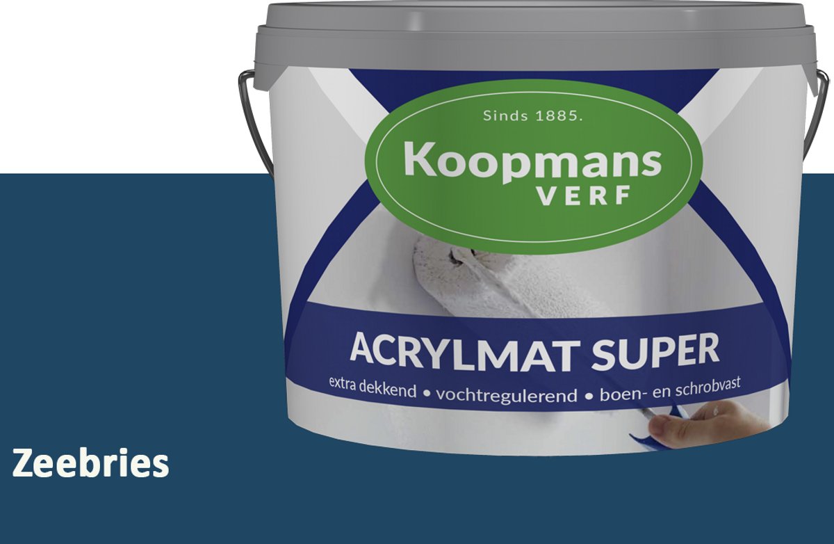 Koopmans Acrylmat Super Matte Muurverf – Professionele Binnenmuurverf en Buitenmuurverf – Reukarm en Afwasbaar – Zeebries – 5 liter