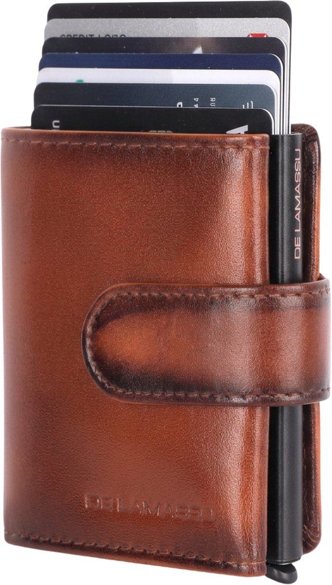 DE LAMASSU® (Roman) RFID Portemonnee met Pop-Up Kaarthouder – Echt Leer & Aluminium – Compact & Veilig – Unisex – Luxe Geschenkverpakking