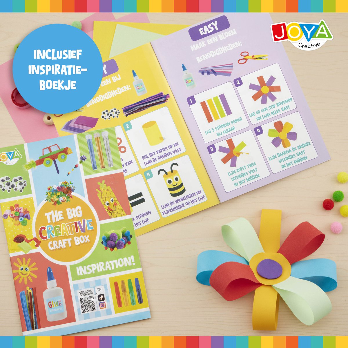 Knutselkoffer - 1000+ Onderdelen Knutselpakket voor Kinderen - Knutselen voor Kinderen en Meisjes - Knutselkoffer met Papier, Glitter, Foam, Pompoms en Inspiratieboek - Creatieve Knutselset 3+ - Joya Creative — afbeelding 6