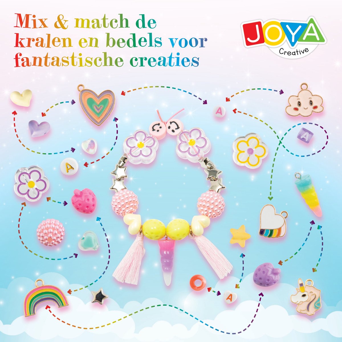 Joya Creative Unicorn Sieraden Maken – DIY Sieradenpakket voor Meisjes met Kralen, Letterkralen en Eenhoornbedels – Knutselset voor Armbandjes en Kettingen – Multicolor — afbeelding 3