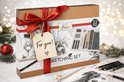 Luxe geschenkverpakking "Sketching Set" met rode strik en "For you!" label, 22 onderdelen, kerstdecoratie.