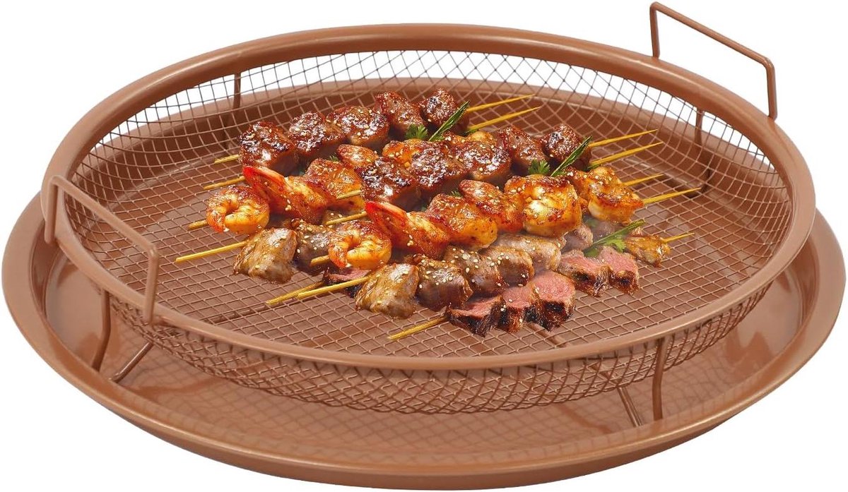 Oven Grillmand - Airfryer Mand Bakplaat - Vetarm Grillen - Antiaanbaklaag - 30 cm - Antiek messing