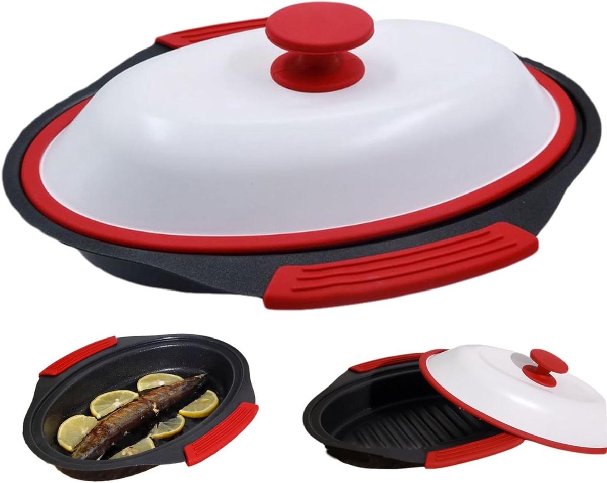 Magnetron Grillpan - Spekfornuis Kaasmaker - Snel Grillen - Antikleefoppervlak - 28 x 21.5 x 7 cm - Rood