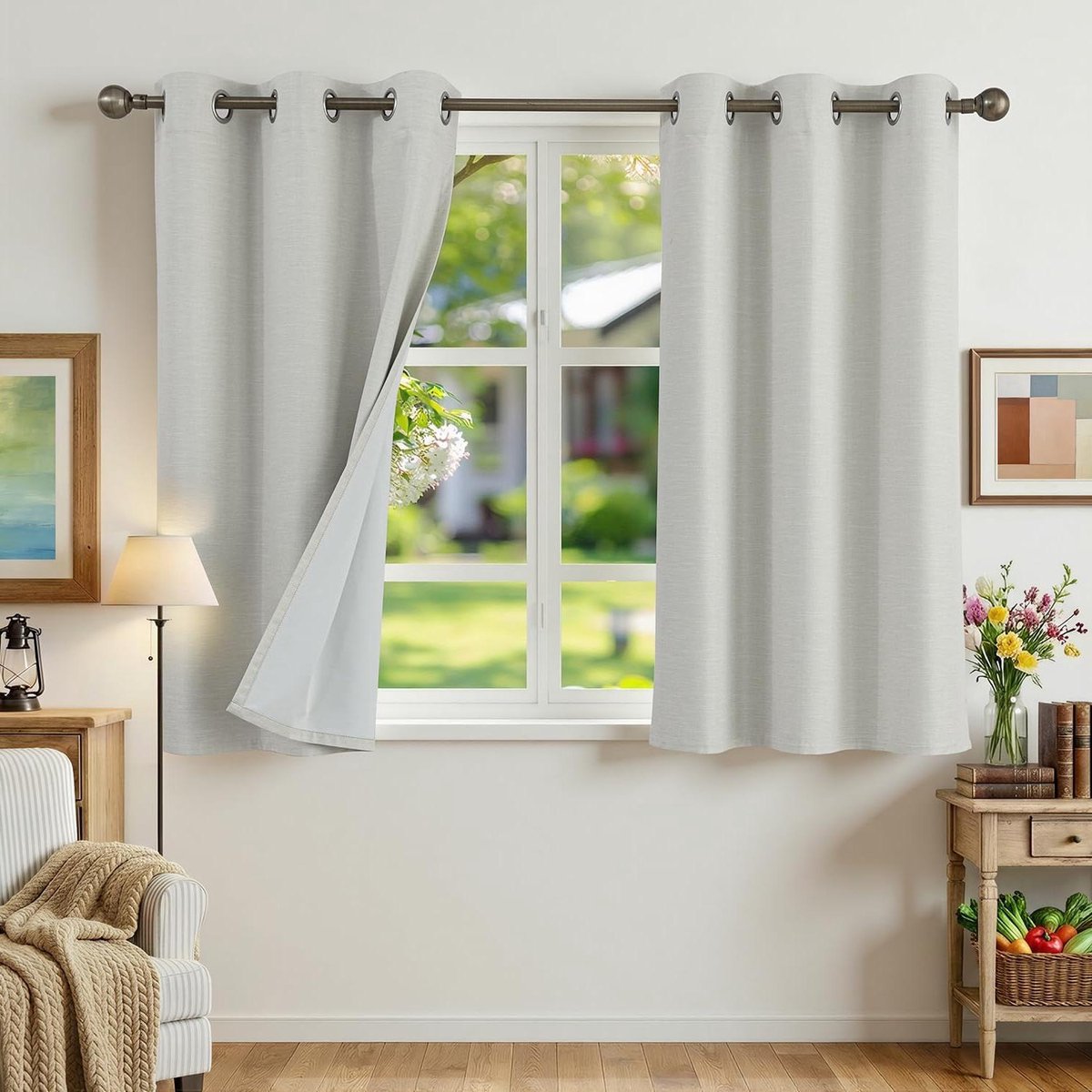 Verduisteringsgordijn Linnenlook - Gordijnstof Raambekleding - Slaapkamer Verduisteren - 100% Lichtdicht - 90 x 120 cm - Lichtbeige