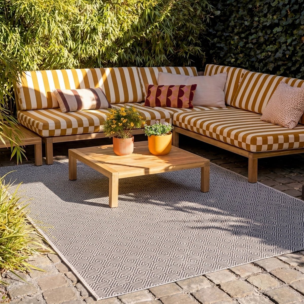 Fraai Buitenkleed - Summer Tile Grijs - 80x150cm
