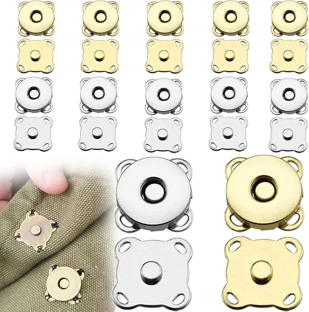 Magneetknopen Set - Magneetdrukknop - 10 Paar 14mm - Naaien Drukknopen Met Sterke Sluiting - Voor Handtassen Kleding DIY Projecten - Goud En Zilver Kleuren