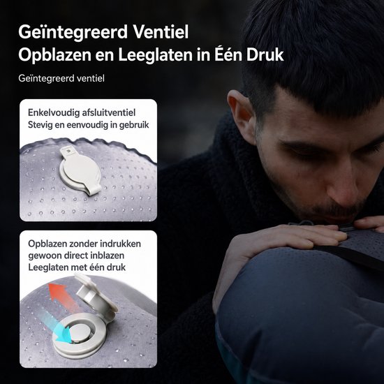 Opblaasbaar Reiskussen - Kampeer Kussen - Lichtgewicht Nekkussen - Compact Hoofdkussen met Draagtas - Donkerblauw — afbeelding 5