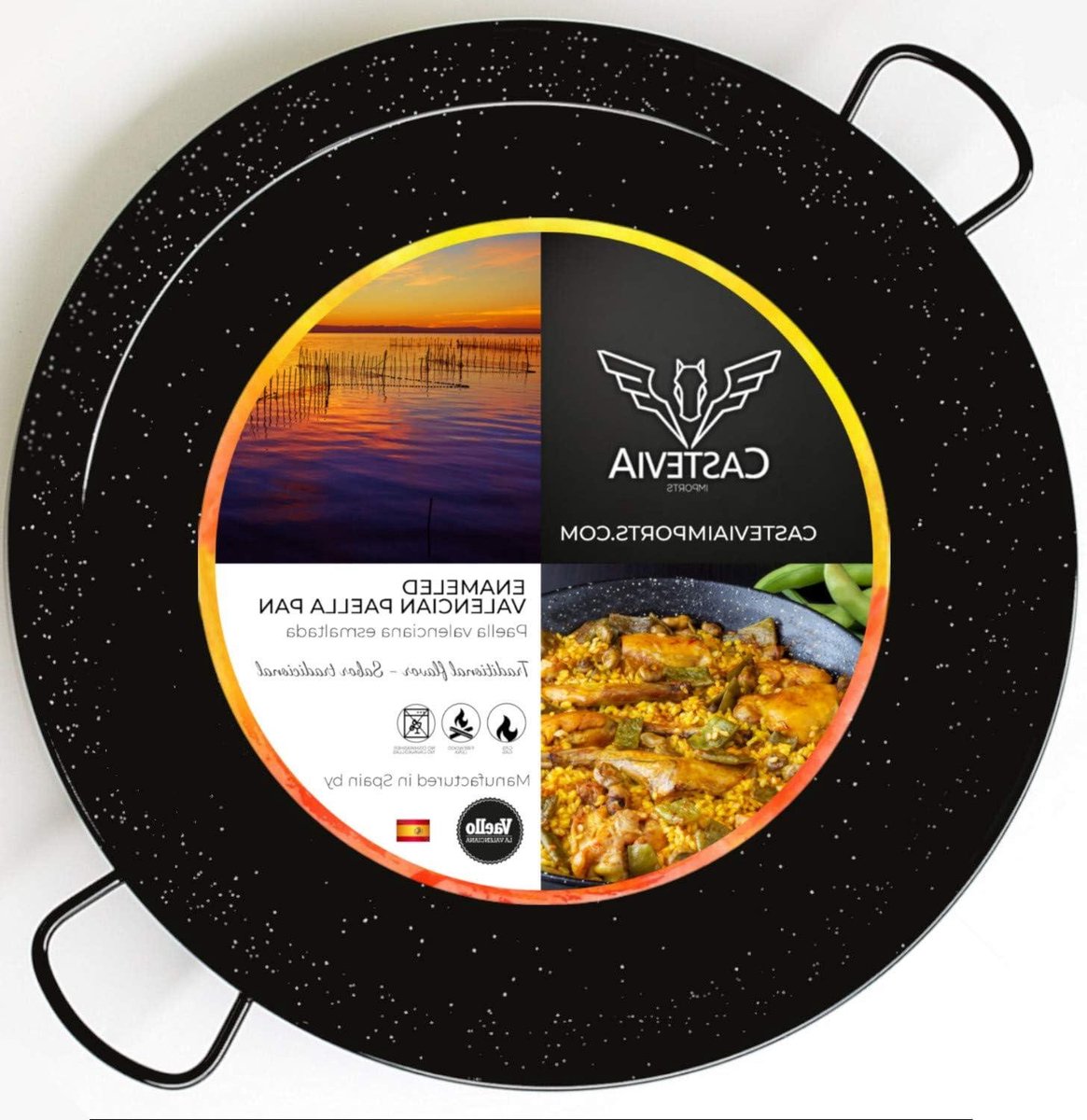 Paella Pan - Tapas Pan - Grote Maaltijden Bereiden - Geëmailleerd Staal - 55 cm - Zwart