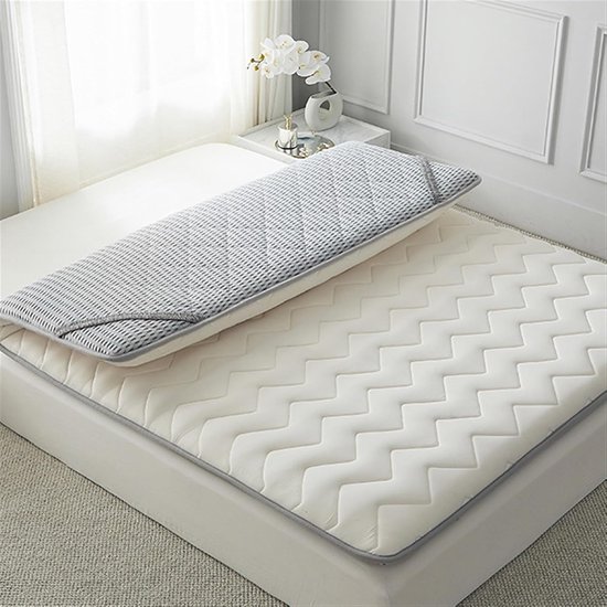 Matras Tatami Opvouwbaar - Vloermatras Slaapmat - Ruimtebesparend Slapen - Ademende Tencel Stof - King 193x203 cm - Wit — afbeelding 5