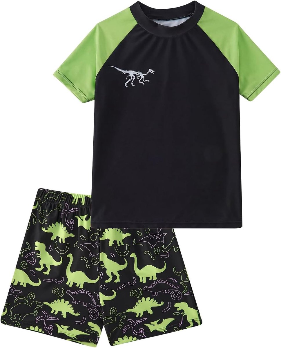 Dino Zwemset voor Jongens met Korte Mouwen - Badmode met Bloemenprint voor Zomer 4-10 Jaar