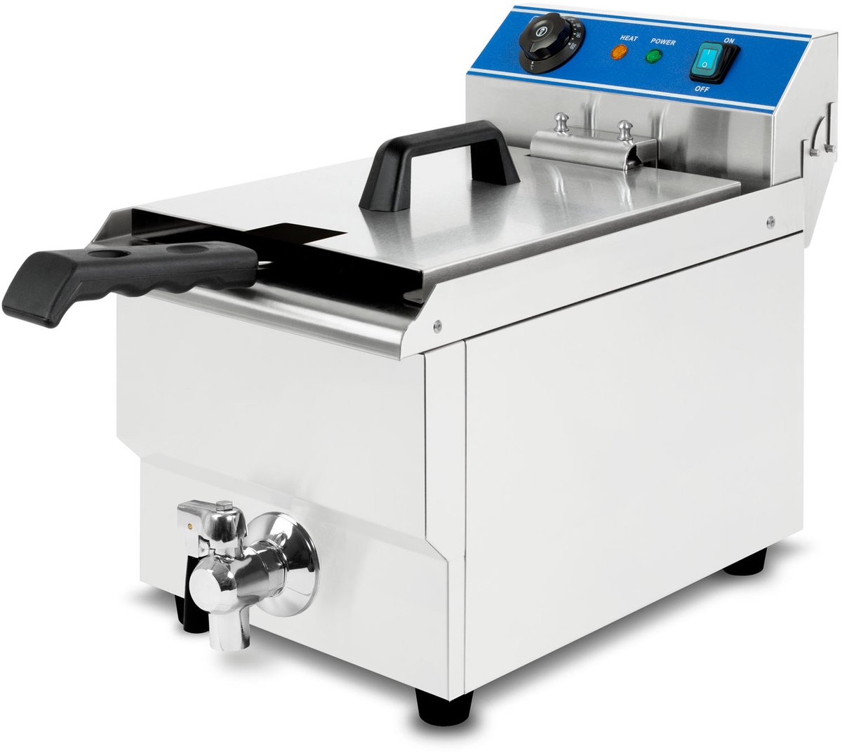 VERTES Roestvrijstalen friteuse met een inhoud van 16 liter, 50-200 °C, 3000 W, 230 V, koudwaterzone-principe, professionele friteuse voor de horeca met aftapkraan, eenvoudig te reinigen, horeca-friteuse
