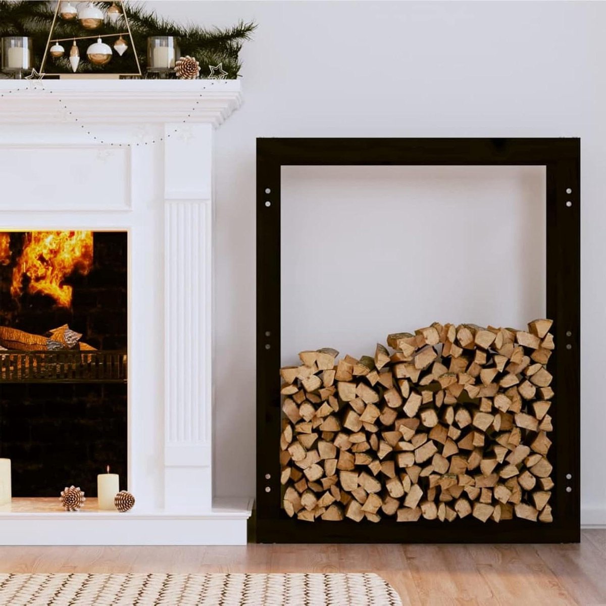 Haardhoutrek - Houtopslag - Haardhout Opslag - Massief Grenenhout - 80x25x100 cm - Zwart