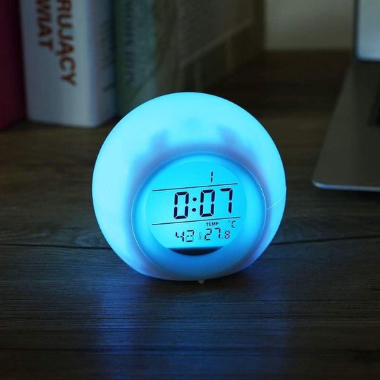 Digitale Wekker - Nachtlamp Klok - Wakker Worden - 7 Kleuren Veranderen - 10 x 10 x 9 cm - Wit — afbeelding 3