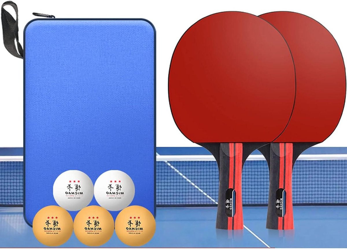 Tafeltennis Rackets - Pingpong Batjes - Training en Competitie - 5-laags Massief Hout - Standaard Maat - Rood/Zwart