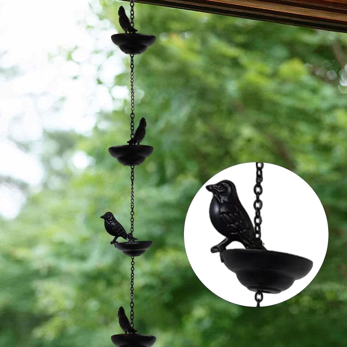 Vogelregenketting - Regenketting Watervanger - Sierlijk Water Leiden - Met 8 Vogels - 100 cm - Donkerbrons