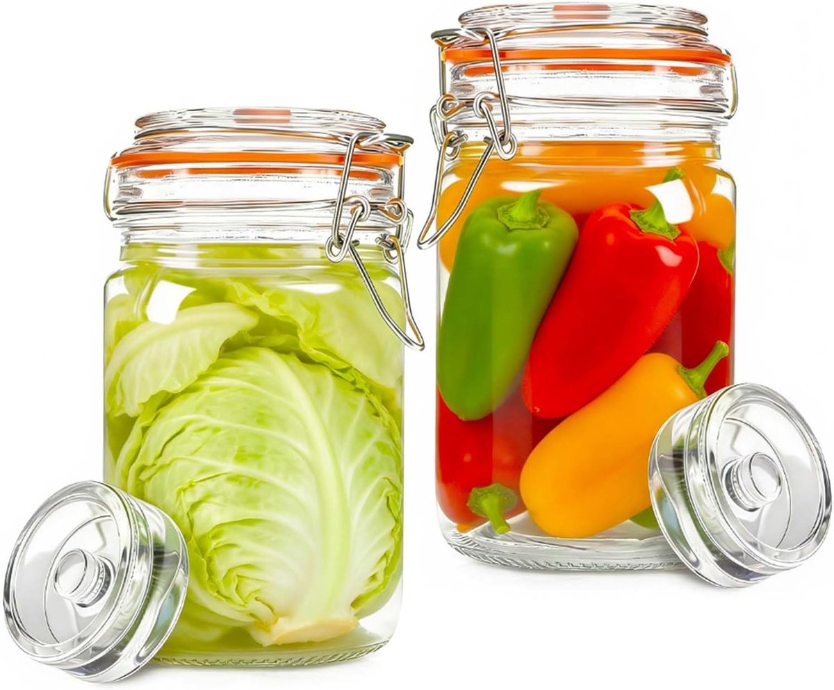 Fermentatieglazen 1.5 liter met ventiel en gewicht voor het maken van zuurkool, kimchi en 