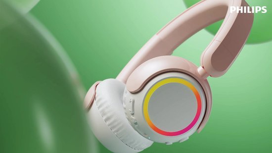 PHILIPS TAK4200PK On Ear draadloze opvouwbare hoofdtelefoon voor kinderen - 45 uur afspeeltijd, beperkt volume, Audio delen, laadkabel meegeleverd - Ambiant verlichting - Licht Roze / Wit