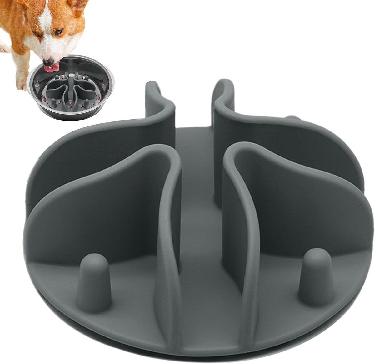 Hondenvoerbak Inzet - Slowfeeder Bak - Gezond Eten Bevorderen - Zuignap Anti-slip - 10 cm - Grijs
