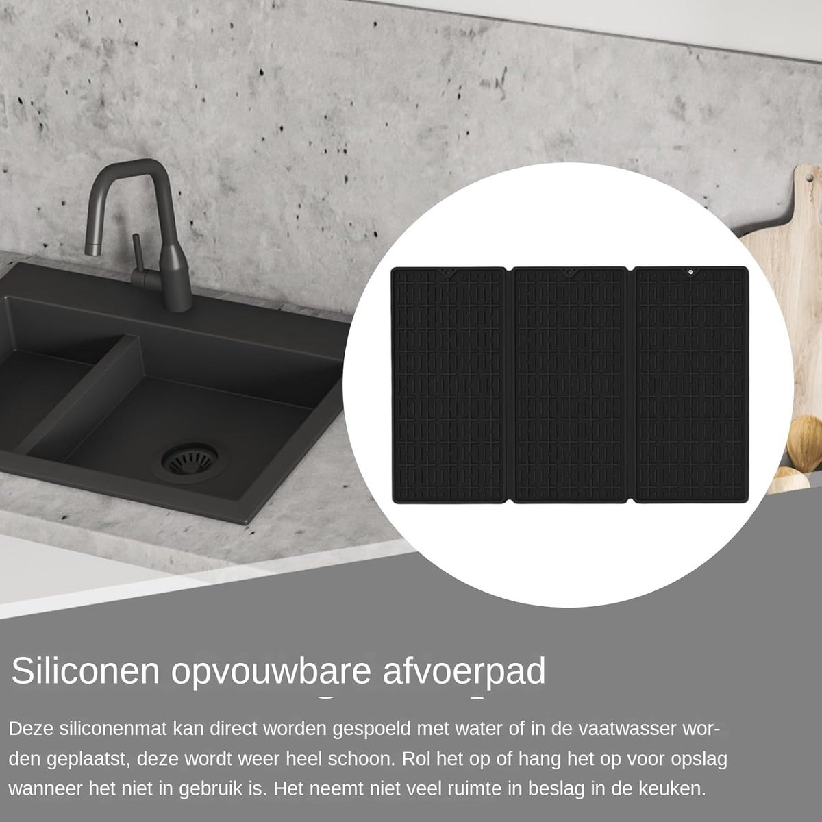 Afdruipmat Siliconen - Droogmat Keuken - Vaat Drogen - Hittebestendig - 61 x 40 cm - Zwart