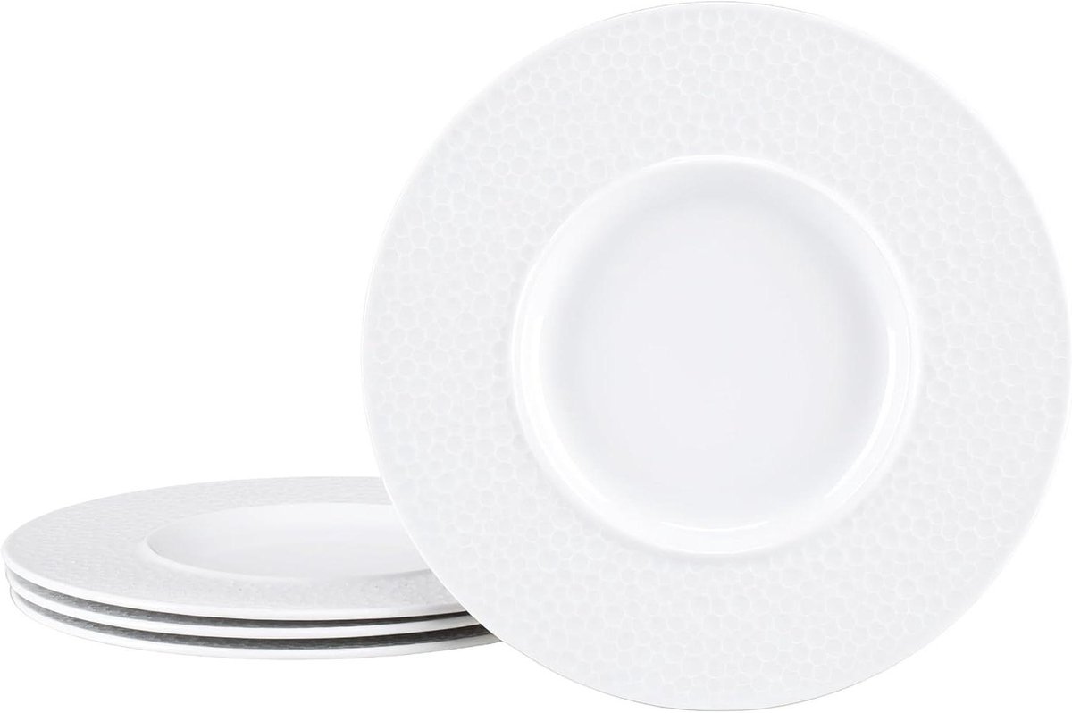 Dinerset 4-delig - Bordenset plat - Eten presenteren - Markante hamerstructuur - Ø 30 cm - Wit