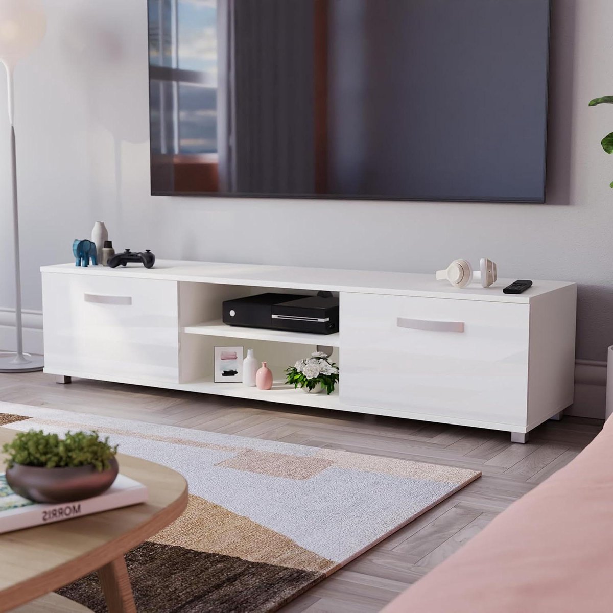 TV Meubel - Multimedia Kast - Woonkamer Inrichten - Met RGB Verlichting - 120 cm Breed - Wit