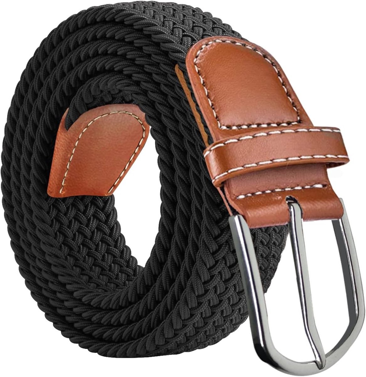 Elastische Riem voor Dames en Heren - Verstelbare Gevlochten Riem voor Broeken en Jeans, Zwart, One Size, Geschikt voor Taillemaat tot 40''