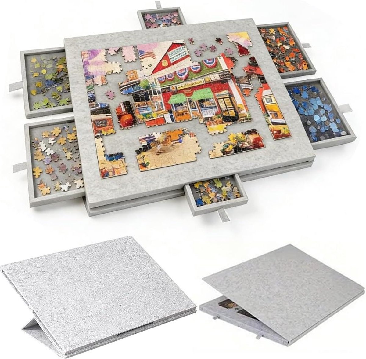 Puzzeltafel met laden - Puzzelbord Puzzelopberger - Ontspannen Puzzelen - 2-in-1 Standaard en Afdekking - 52 x 77 cm - Wit