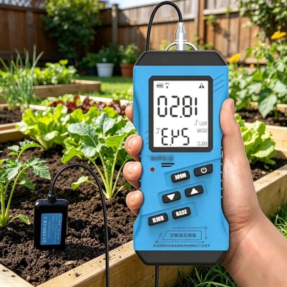 Digitale Bodemtester - Bodemvochtigheidsmeter pH-meter - Plantenverzorging Tuinieren - 7-in-1 Meting LCD Display - N P K EC - Zwart