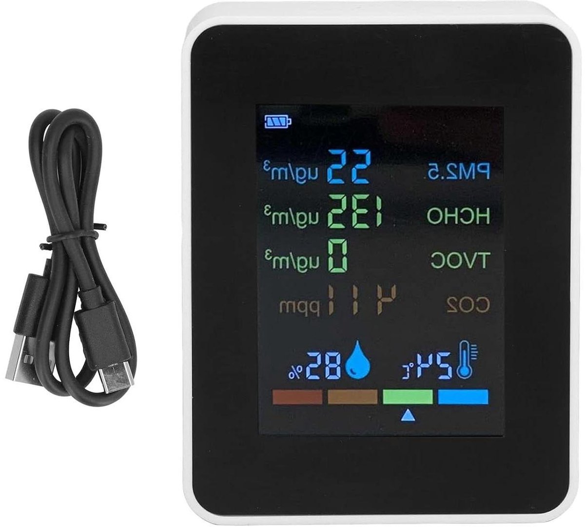 Luchtkwaliteitsmonitor - CO2-meter Detector - Binnenklimaat Meten - Multifunctionele 6-in-1 - 9x7x3.4cm - Wit