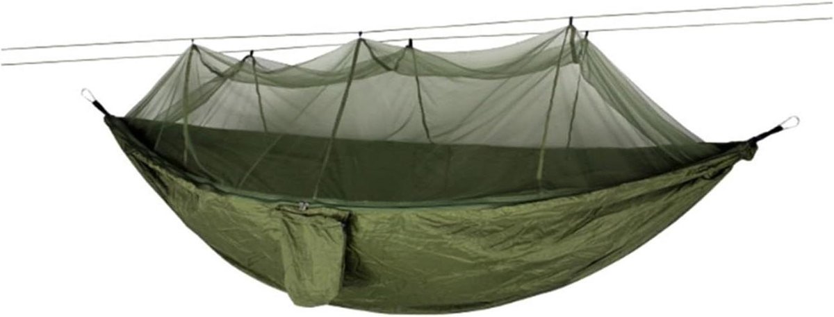 Hangmat met Klamboe - Kampeerhangmat Schommelstoel - Buiten Ontspannen - Opvouwbaar Draagbaar - 260x140cm - Legergroen