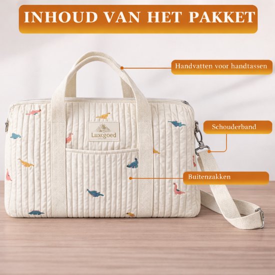 Luxegoed® Luiertas Rugzak, Verzorgingstas voor aan de kinderwagen en Buggy - Schoudertas - Dinotjes - XL van Luxegoed — afbeelding 3