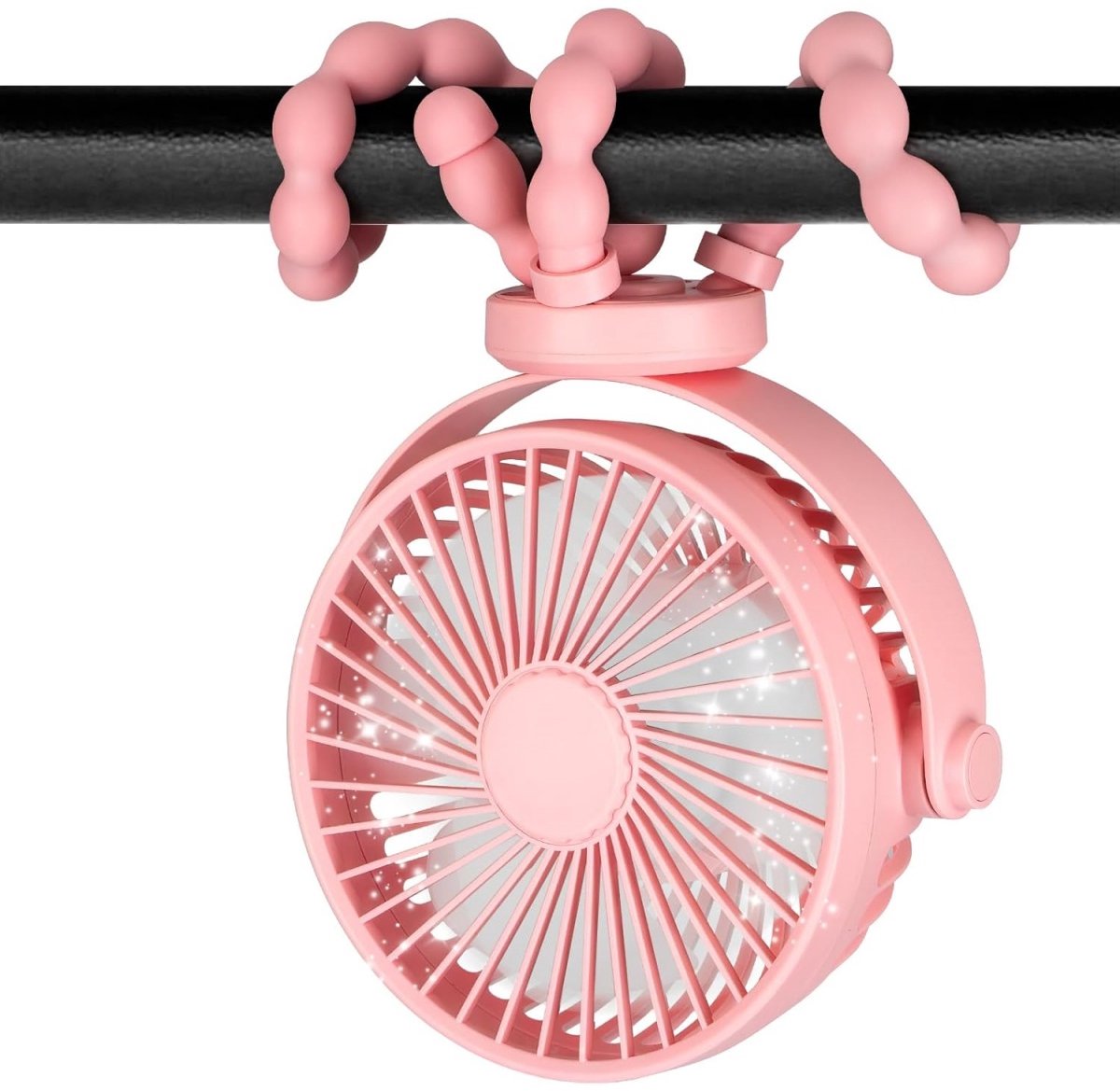 TOVBMUP Handventilator met Octopus - Draagbare Ventilator Oplaadbaar - Klemventilator - Hand Tafelventilator Draadloos - Miniventilator - Mini Fan - met 3 Standen - Voor slaapkamer, reizen, autostoel, kamperen, bureau - Roze