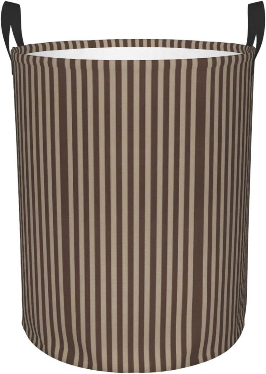 Wasmand Rond - Kledingmand Opslag - Kleding Opbergen - Met Handvat - 42 cm Hoog - Bruine Strip