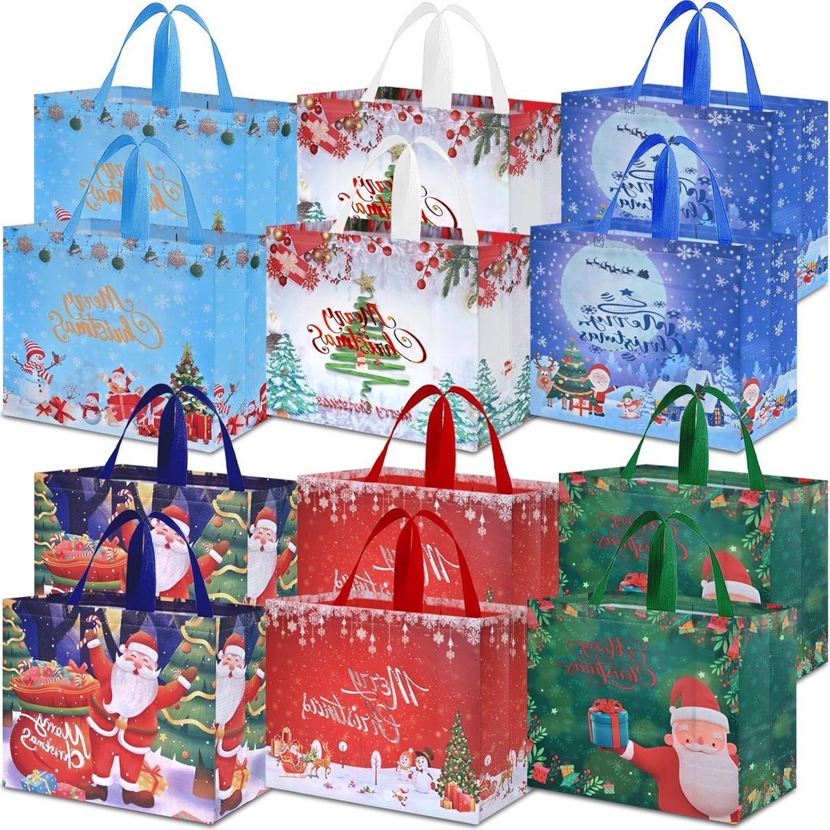 Kerst Cadeautassen met Handvatten, Multifunctionele Nonwoven Tassen voor Cadeaus, Feestelijke Verpakking en Winkelen