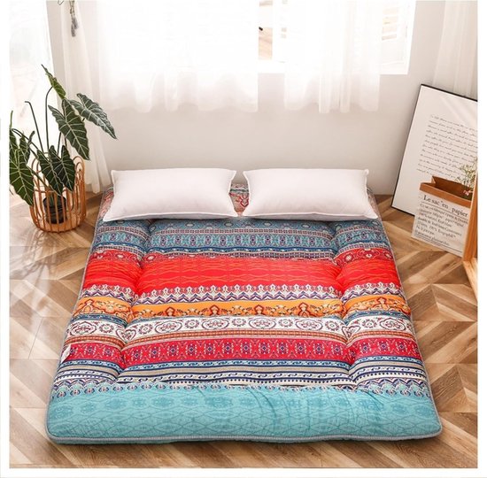 Japanse Futon Matras - Katoenen Matras Vloermatras - Comfortabel Slapen - 5-laags Ontwerp - 90 x 200 cm - Wit — afbeelding 4