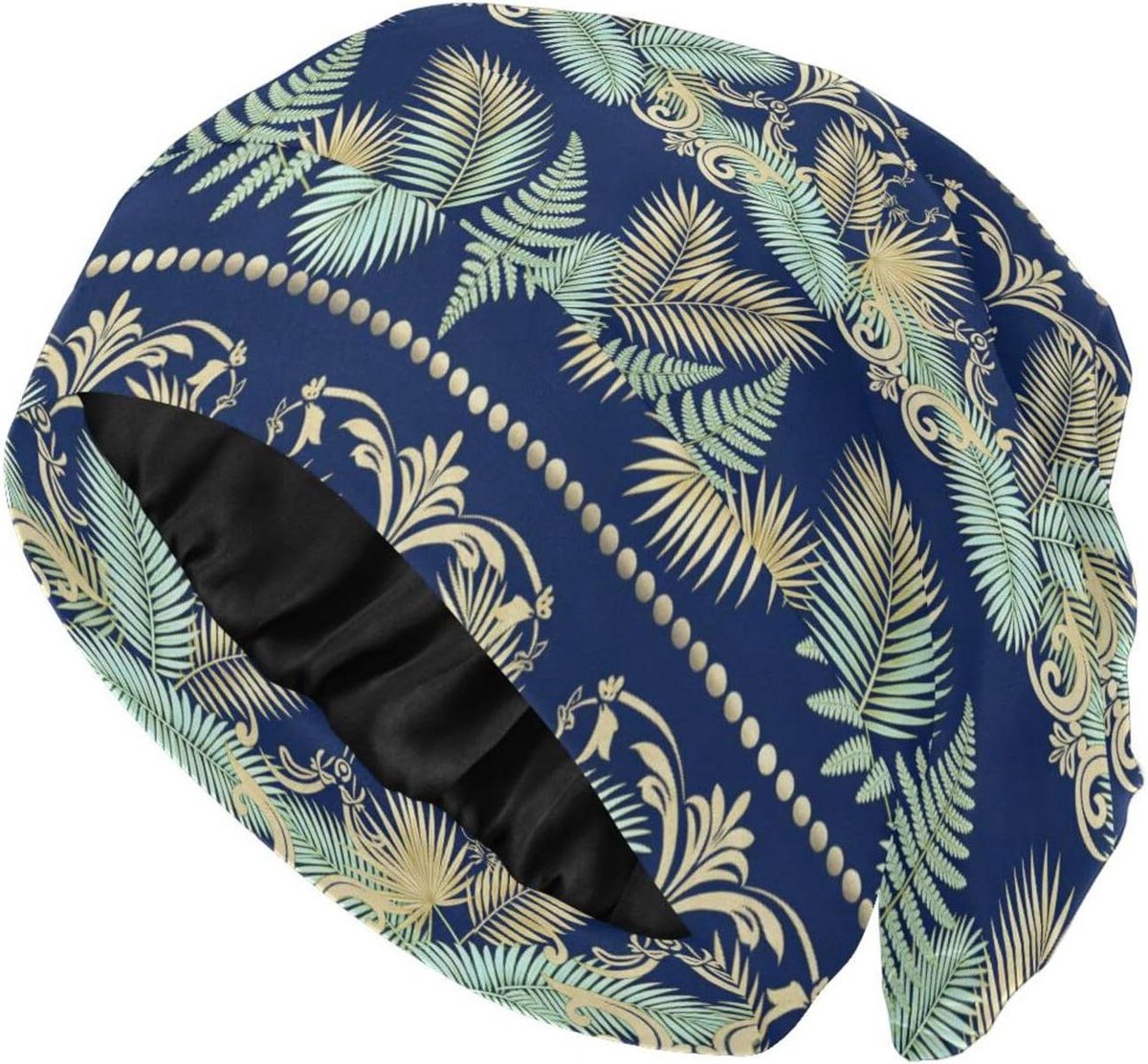 Satijnen Slaapmuts - Haar Bonnet - Haar Beschermen - Dubbellaags Ontwerp - Lang Haar - Tropische Bladeren