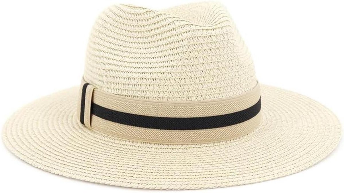 Strohoed - Zonnehoed Strandpet - Bescherming tegen zon - Ademend materiaal - Brede rand - Beige