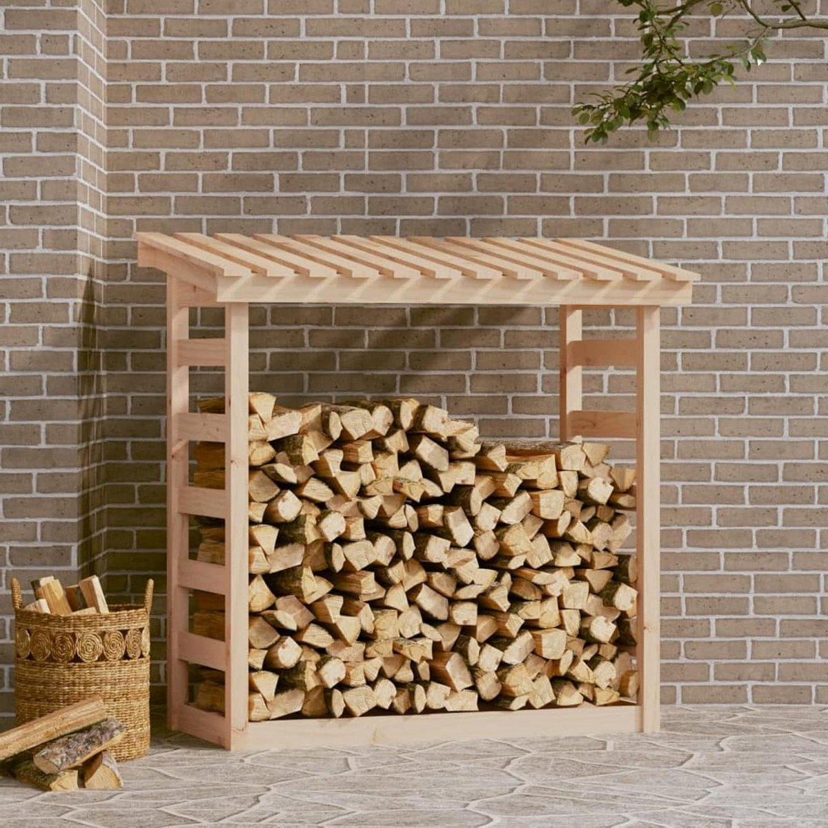 Brandhoutrek - Houtopslag - Buitenhaard - Houdt hout droog - 108x645x110 cm - Natuurlijk hout