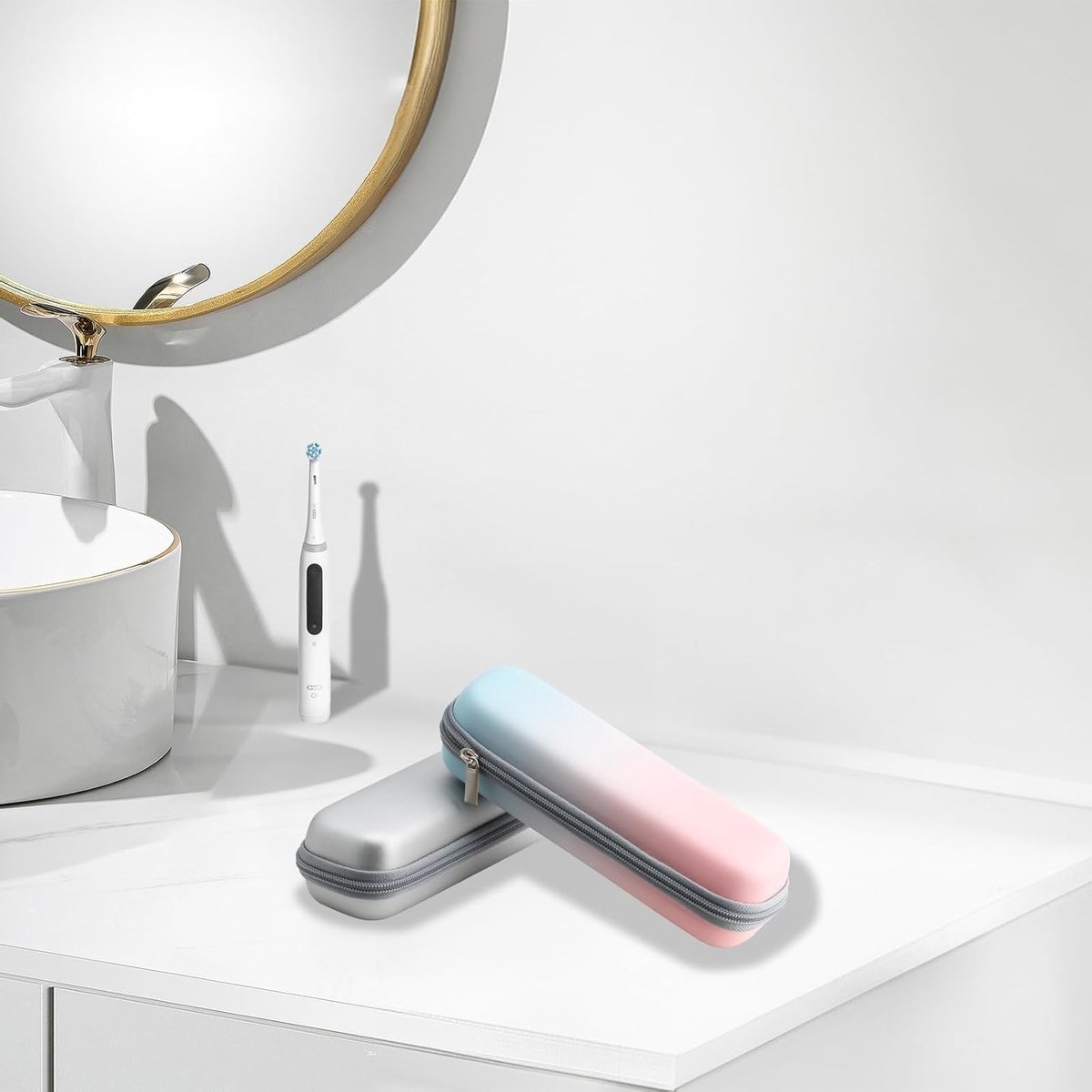 Draagbare opbergdoos voor elektrische tandenborstels, hard reisetui voor bescherming en organisatie, geschikt voor Oral B en Philips Sonicare (Zilver + Gradient) — afbeelding 3